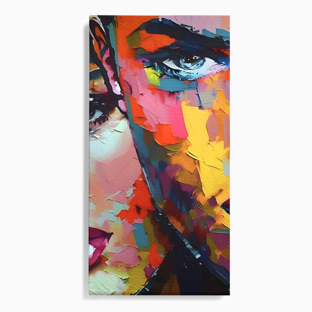 Tablou canvas cu tablou canvas cu chipuri in culori vibrante, fara rama, pe sasiu de lemn